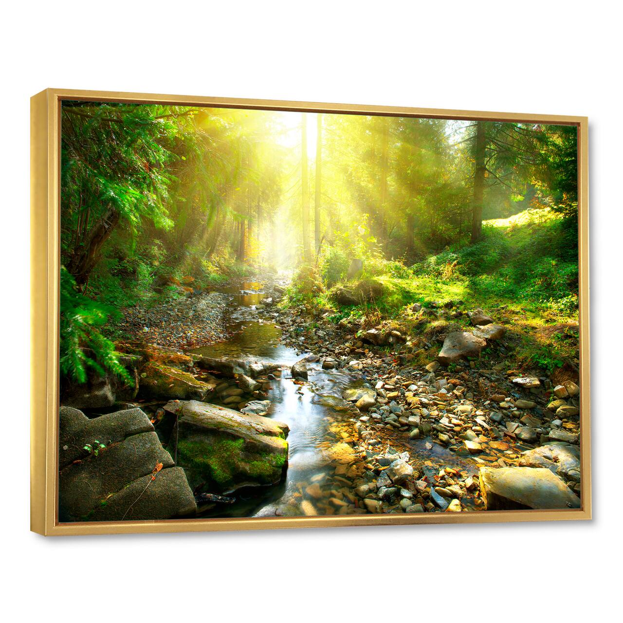 Designart - Mountain Stream in Forest - Landscape Photography Framed Canvas Print